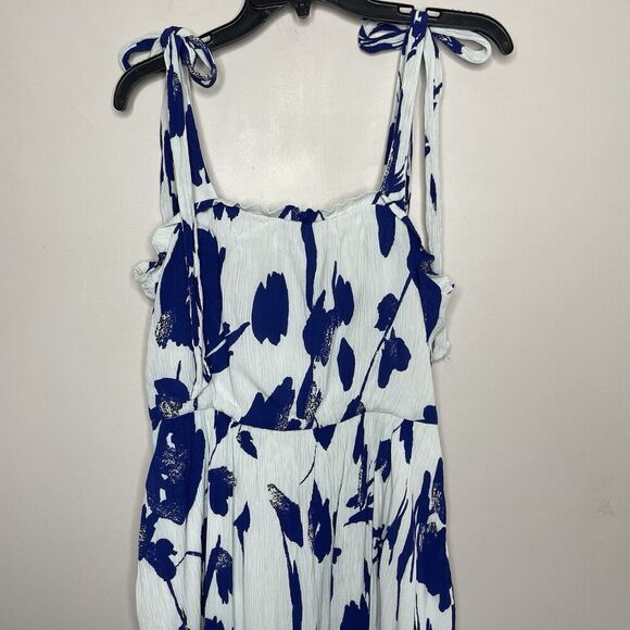 JASON WU Midi Dress Women 6 Blue Floral Tie Strap Blouson Pockets - Picture 3 of 12